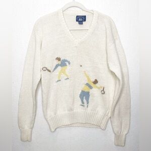 Vintage Boat House Row Tennis Pickleball Cotton Blend V-Neck Sweater Size XL